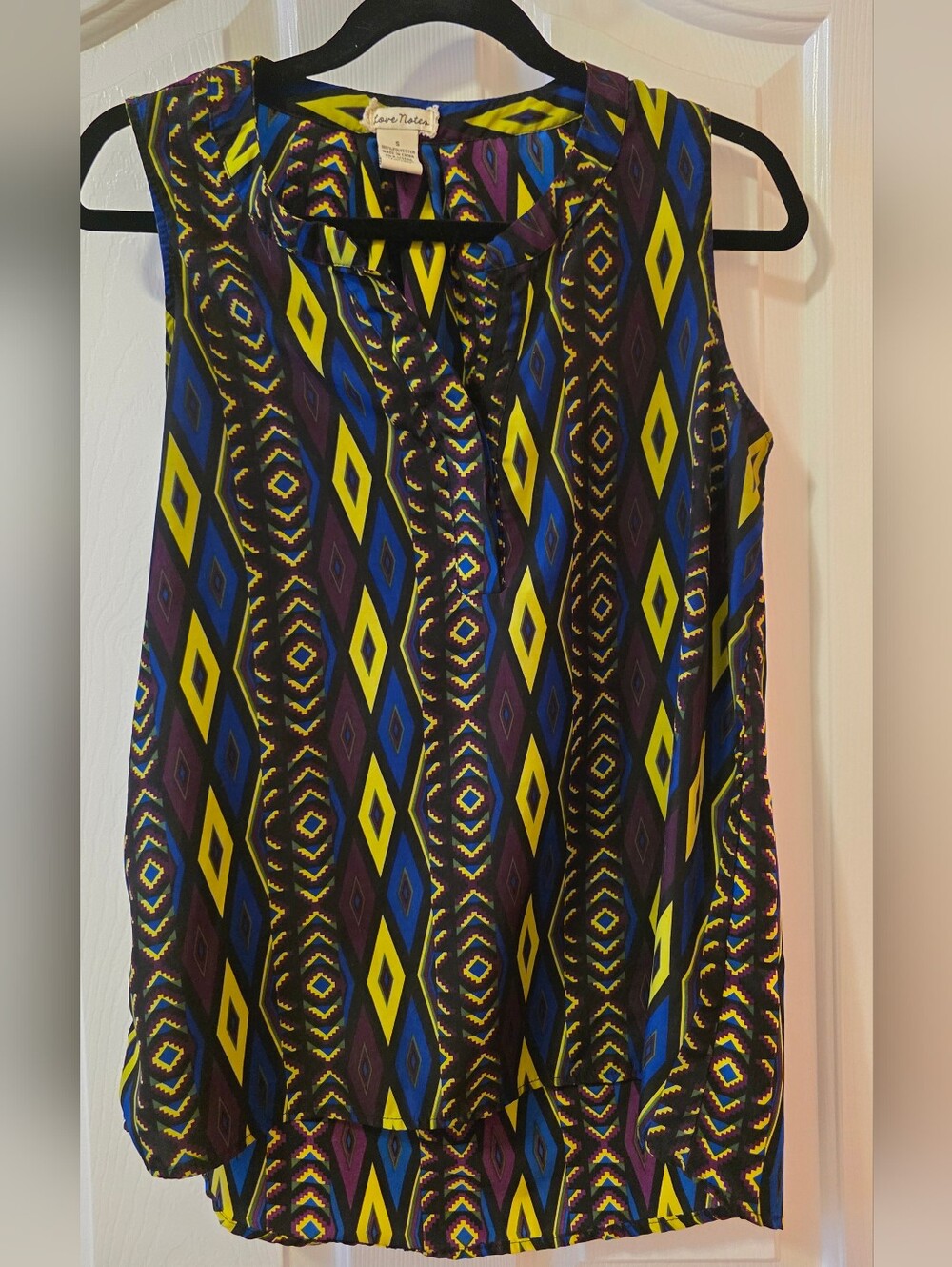 Love Notes Multicolor Geometric Print SleevelessTop - Lime, Blue & Violet Size S